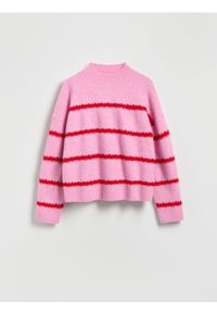 Reserved - Sweter w paski - różowy. Kolor: różowy. Materiał: wełna, dzianina. Wzór: paski