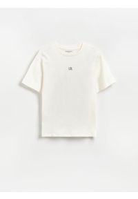 Reserved - Bawełniany t-shirt - złamana biel. Materiał: bawełna #1