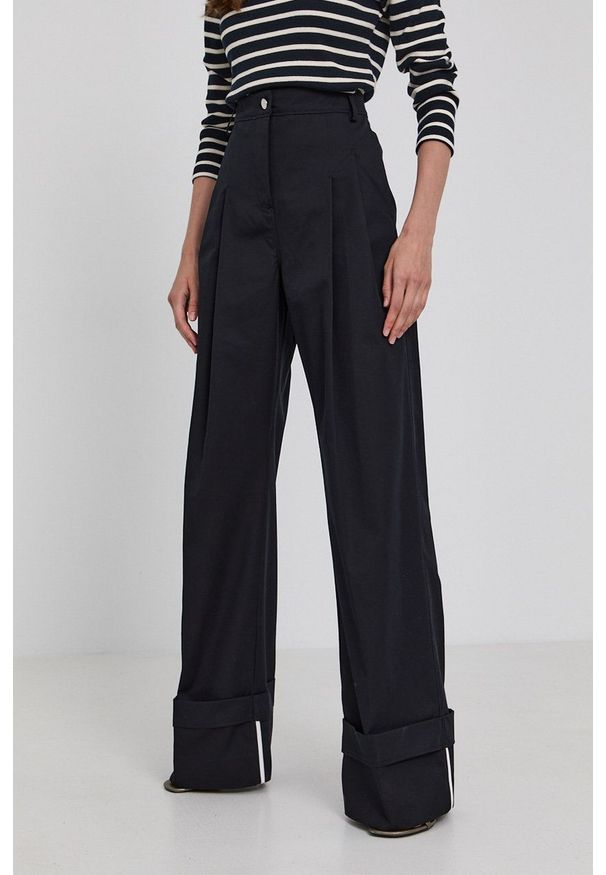 Victoria Victoria Beckham Spodnie damskie kolor czarny szerokie high waist. Stan: podwyższony. Kolor: czarny. Materiał: tkanina