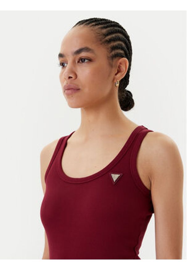 Guess Top V4YP06 K8RT2 Bordowy Regular Fit. Kolor: czerwony. Materiał: wiskoza