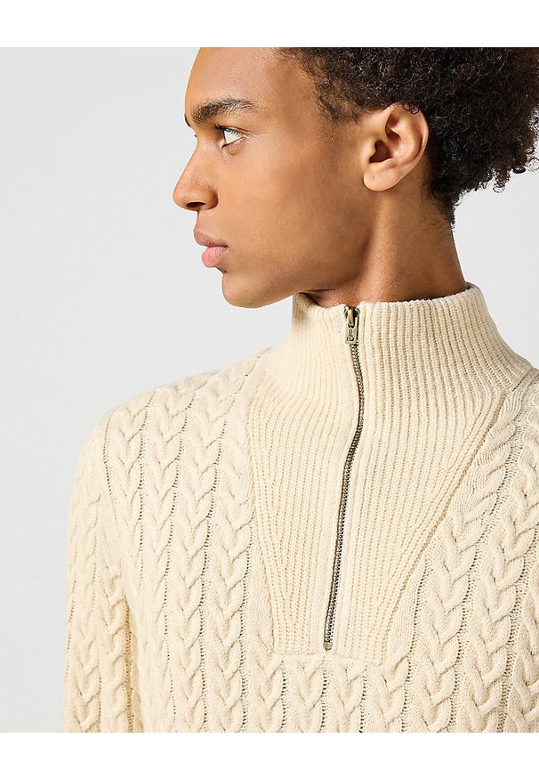 Wrangler - MĘSKI SWETER WRANGLER HALF ZIP KNIT ECRU 112357290