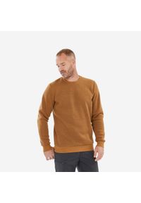 quechua - Sweter turystyczny męski Quechua NH150. Kolor: brązowy, wielokolorowy, pomarańczowy. Materiał: dzianina, polar, tkanina, poliester, materiał, prążkowany, elastan. Styl: sportowy