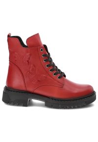 Czerwone Botki Artiker Modne Skórzane Buty. Kolor: czerwony. Materiał: skóra #6