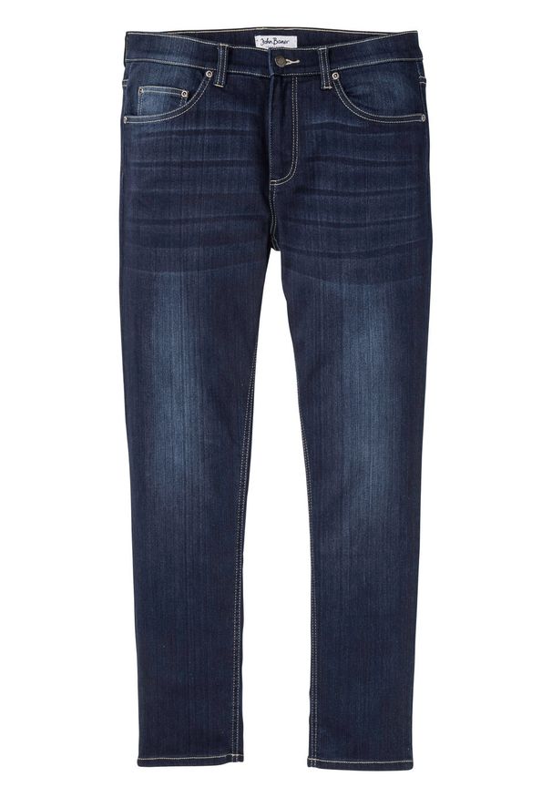 Dżinsy z miękkiego materiału ze stretchem Slim Fit Straight bonprix ciemny denim. Kolor: niebieski. Materiał: poliester, materiał, elastan, bawełna