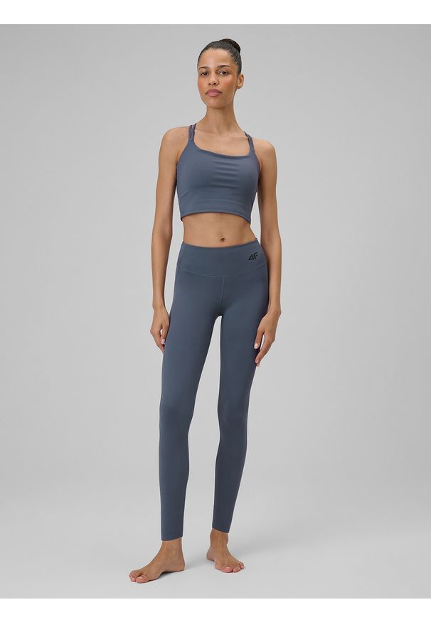 4f - 4F Legginsy do jogi szybkoschnące damskie - fioletowe XL. Stan: podwyższony. Kolor: fioletowy. Materiał: włókno. Długość: długie. Sport: joga i pilates