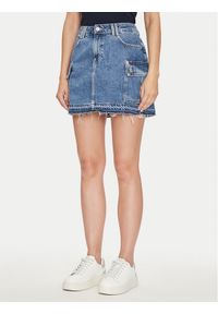 Guess Spódnica jeansowa W4YD52 D5B65 Niebieski Regular Fit. Kolor: niebieski. Materiał: bawełna