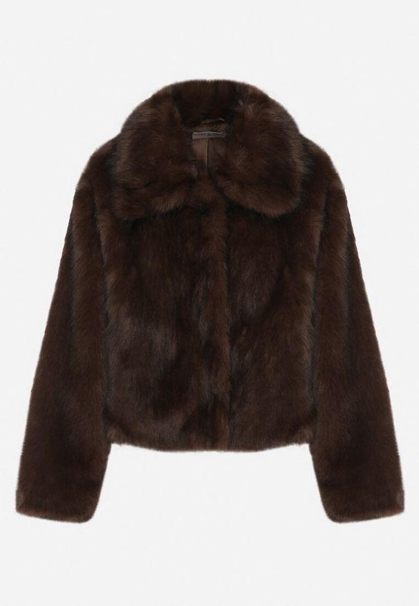 Born2be - Brązowa Krótka Kurtka Futerko z Kołnierzem Anantia. Okazja: do pracy, na co dzień, na randkę. Kolor: brązowy. Materiał: futro. Długość: krótkie. Styl: casual