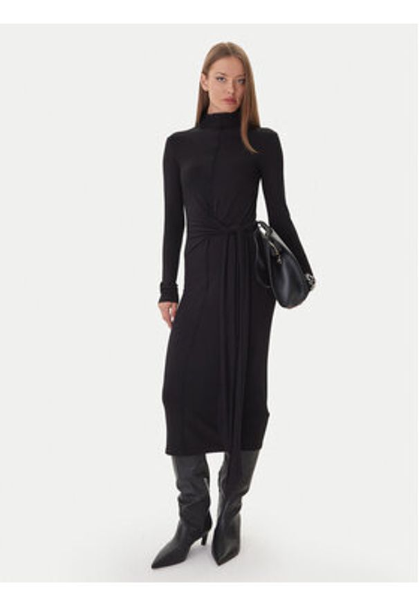 Patrizia Pepe Sukienka dzianinowa 2A2958 J337 Czarny Regular Fit. Kolor: czarny. Materiał: wiskoza
