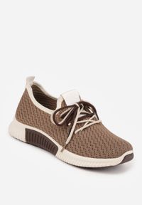 Born2be - Jasnobrązowe Sneakersy z Podwójnym Sznurowaniem Dorielle. Nosek buta: okrągły. Kolor: brązowy. Materiał: materiał. Obcas: na obcasie. Wysokość obcasa: niski #6