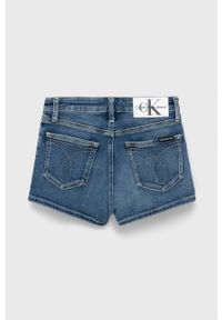 Calvin Klein Jeans szorty jeansowe dziecięce gładkie regulowana talia. Kolor: niebieski. Materiał: bawełna, denim. Wzór: gładki #3