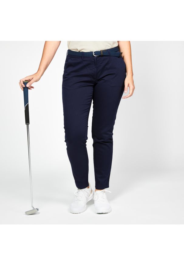 INESIS - Spodnie do golfa chino damskie Inesis MW500 bawełniane. Kolor: niebieski. Materiał: bawełna, poliester, materiał, elastan. Sport: golf