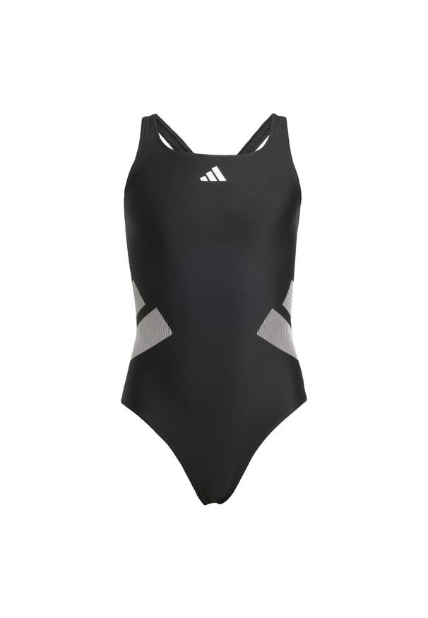 Adidas - Kostium kąpielowy dla dzieci z logo i tyłem typu C-back. Kolor: biały, wielokolorowy, czarny. Materiał: tkanina