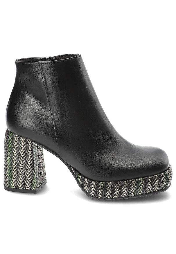 Czarne Botki Armodo Damskie Buty Na Eleganckim Obcasie. Kolor: czarny. Materiał: skóra, materiał. Szerokość cholewki: normalna. Obcas: na obcasie. Styl: elegancki. Wysokość obcasa: średni
