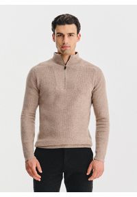 Pako Lorente - PAKO LORENTE - Beżowy sweter z rozpinaną stójką. Okazja: na co dzień. Typ kołnierza: kołnierzyk stójkowy. Kolor: beżowy, niebieski. Materiał: wełna, poliamid. Sezon: jesień. Styl: casual #1
