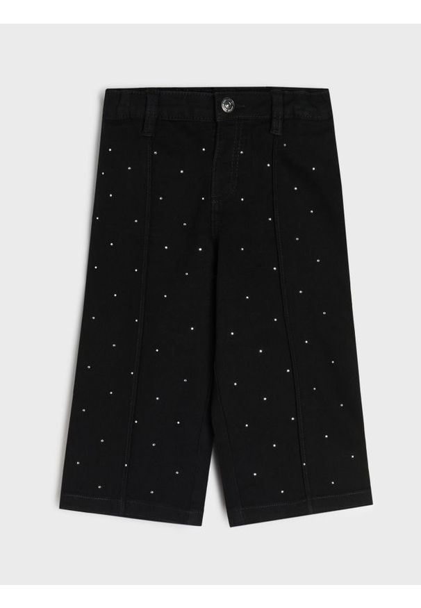 Sinsay - Jeansy pull on z ozdobnymi kryształkami - czarny. Kolor: czarny. Materiał: jeans