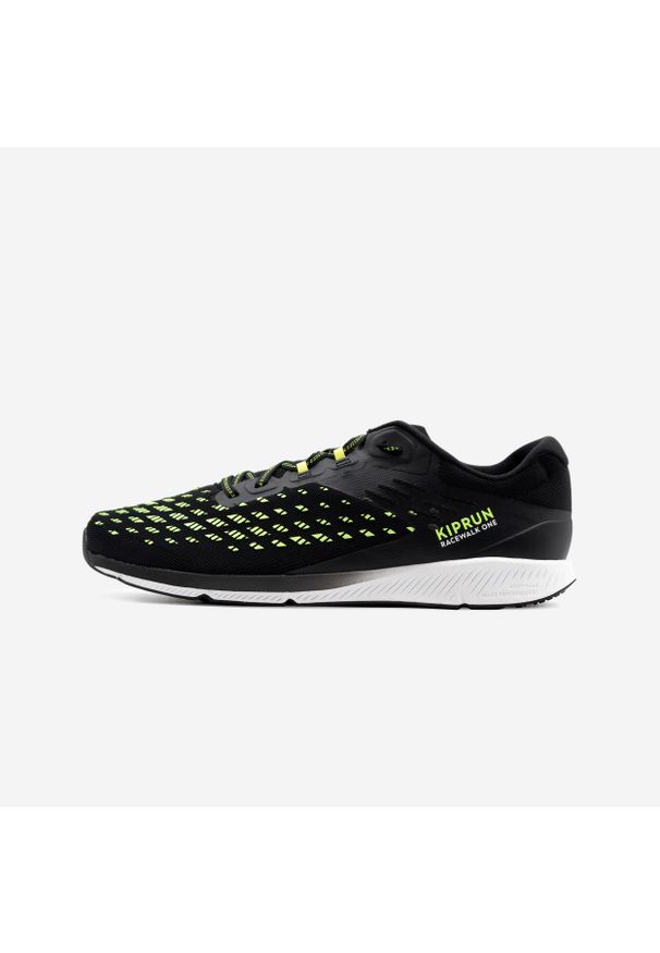 KIPRUN - Buty do chodu sportowego Kiprun Racewalk One. Kolor: czarny, zielony, żółty, wielokolorowy. Materiał: kauczuk. Szerokość cholewki: normalna. Wzór: geometria. Sport: turystyka piesza