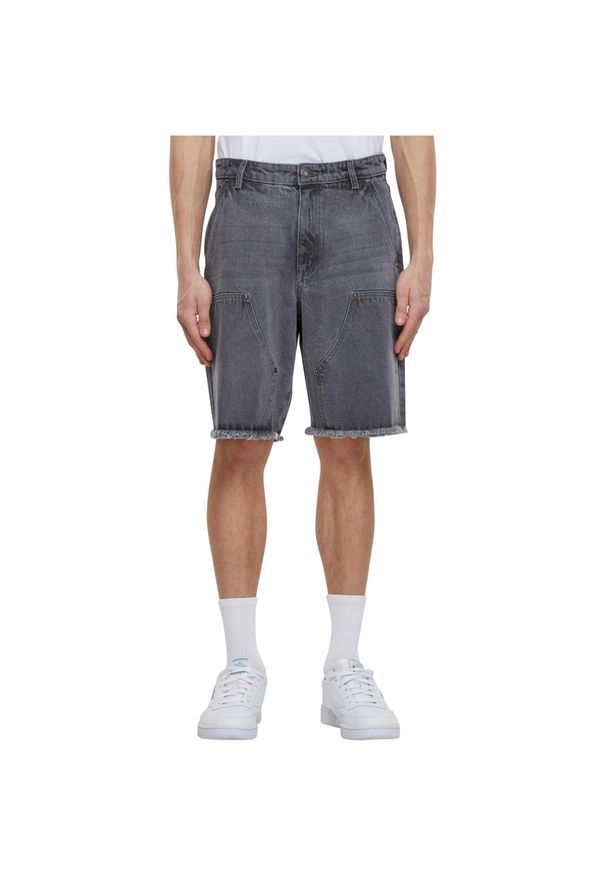 Urban Classics - Męskie Spodenki Jeansowe Do Kolan Z Otwartym Krokiem. Kolor: szary. Materiał: jeans. Długość: do kolan. Sport: turystyka piesza