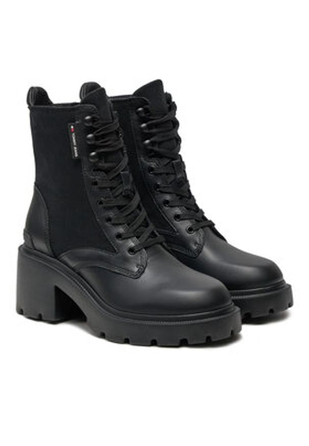 Tommy Jeans Trzewiki Tjw Mid Heel Boot Mix Media EN0EN02556 Czarny. Kolor: czarny. Materiał: skóra