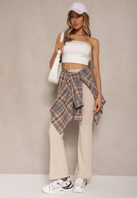 Renee - Beżowe Spodnie Dzwony High Waist Odavia. Okazja: na co dzień. Stan: podwyższony. Kolor: beżowy. Styl: elegancki, casual #5