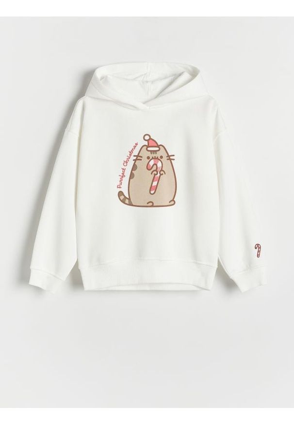 Reserved - Bluza z nadrukiem Pusheen - złamana biel. Materiał: dzianina, bawełna. Wzór: nadruk