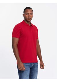 Ombre Clothing - Komplet męskich t-shirtów bawełnianych polo BASIC – granatowy/biały/czerwony V3 OM-POBS-0133 - XXL. Typ kołnierza: polo. Kolor: czerwony. Materiał: bawełna. Wzór: haft. Styl: klasyczny, sportowy