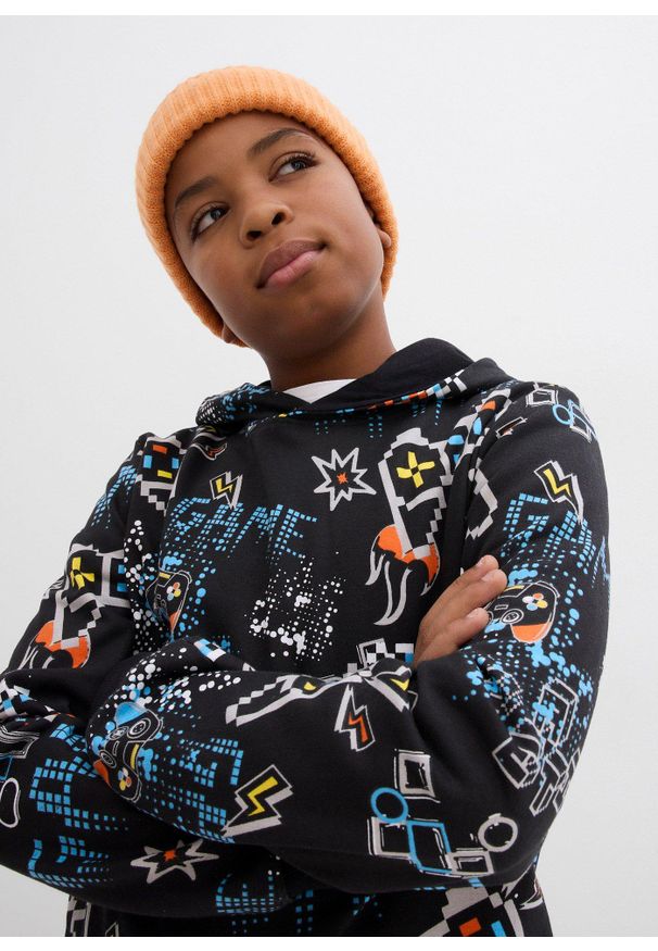 bonprix - Bluza z kapturem z czystej bawełny organicznej. Typ kołnierza: kaptur. Kolor: czarny. Materiał: bawełna