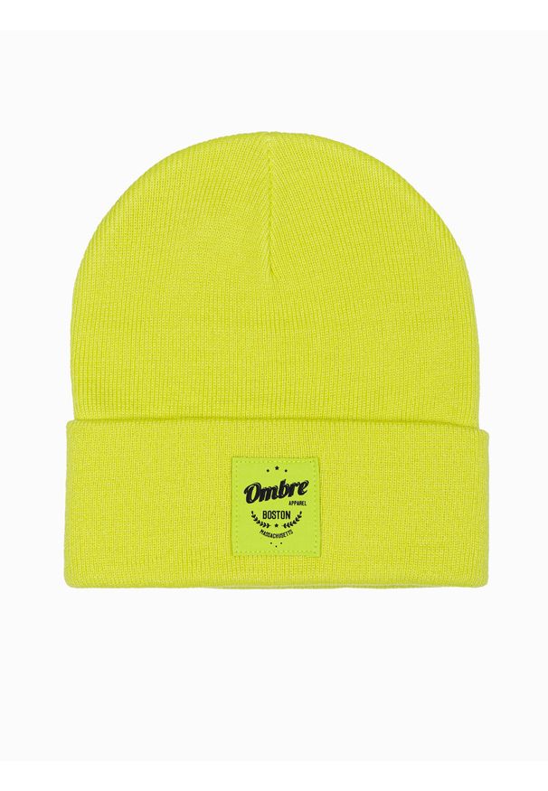 Ombre Clothing - Czapka męska H103 - limonkowa - uniwersalny. Materiał: akryl