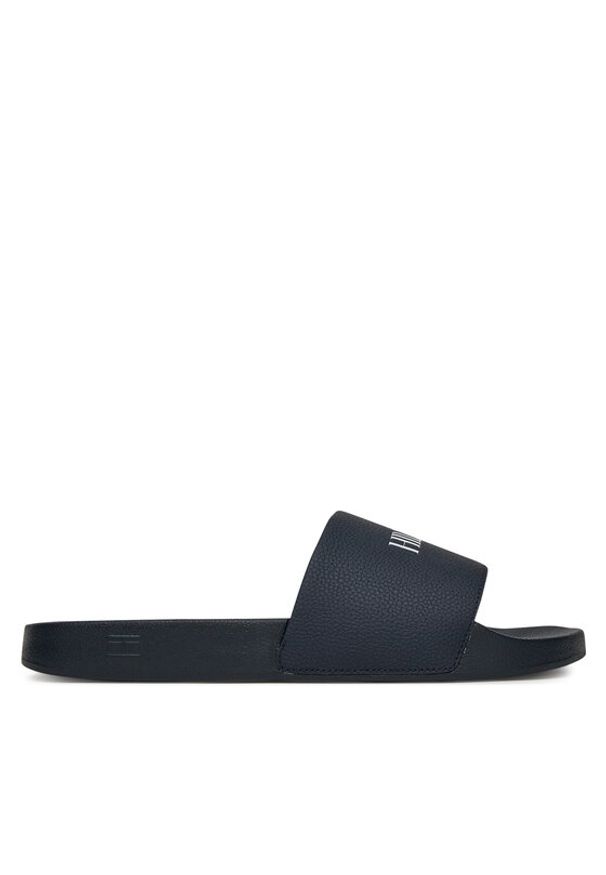 TOMMY HILFIGER - Tommy Hilfiger Klapki Hilfiger Print Tumble Pool Slide FM0FM05505 Granatowy. Kolor: niebieski. Materiał: skóra. Wzór: nadruk