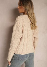 Renee - Beżowy Sweter z Wełną i Wiskozą Ozdobiony Tłoczeniem i Kulkami Vaiannae. Kolor: beżowy. Materiał: wiskoza, wełna. Wzór: aplikacja. Sezon: zima #3