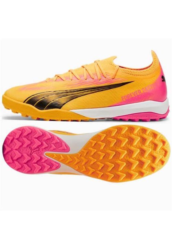 Buty piłkarskie męskie Puma Ultra Ultimate Cage. Zapięcie: sznurówki. Kolor: pomarańczowy. Materiał: materiał, syntetyk. Szerokość cholewki: normalna. Sport: piłka nożna