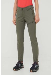 Wrangler spodnie damskie kolor zielony dopasowane medium waist. Kolor: zielony. Materiał: materiał