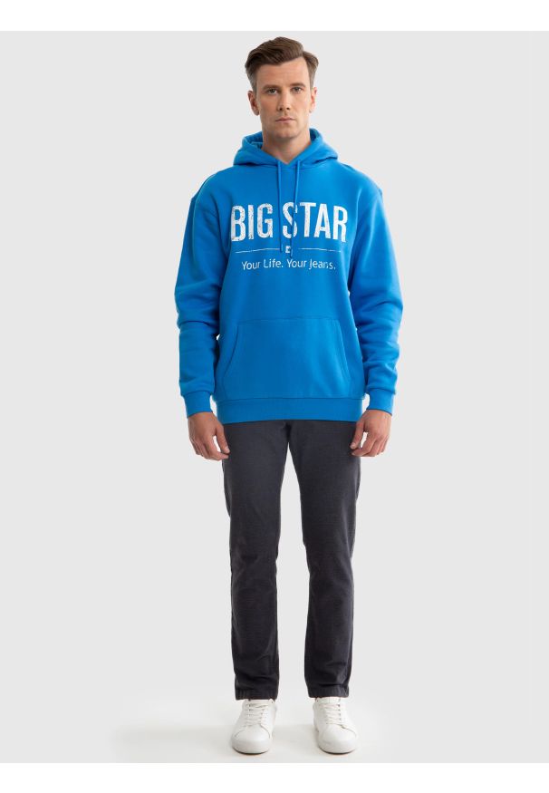Big-Star - Bluza męska z kapturem z logo BIG STAR niebieska Ashlyno 401. Typ kołnierza: kaptur. Kolor: niebieski. Materiał: bawełna