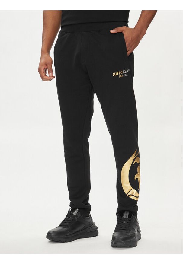 Just Cavalli Spodnie dresowe 76OAAG24 Czarny Regular Fit. Kolor: czarny. Materiał: bawełna