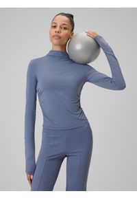 4f - 4F Longsleeve do jogi slim szybkoschnący damski - niebieski XL. Typ kołnierza: kołnierzyk stójkowy. Kolor: niebieski. Materiał: materiał. Długość rękawa: długi rękaw. Sport: joga i pilates #2