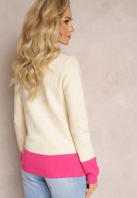 Renee - Jasnobeżowy Sweter z Drobnymi Kropkami z Wełną Angorską Liname. Kolor: beżowy. Materiał: wełna. Wzór: kropki