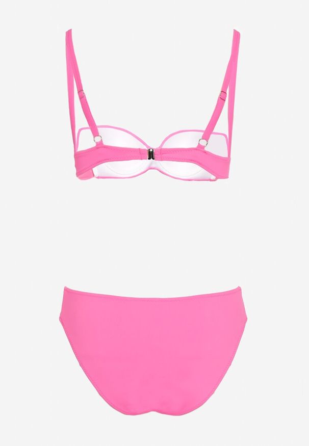 Renee - Fuksjowe Bikini Komplet Dwuczęściowy Biustonosz z Usztywnionymi Miseczkami Majtki Typu Figi Wistella. Kolor: różowy. Wzór: aplikacja