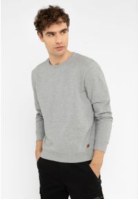 Volcano - Gładka bluza B-ANDY. Typ kołnierza: bez kaptura. Kolor: szary. Materiał: skóra, włókno, dzianina, materiał, poliester, nubuk, bawełna. Wzór: gładki. Styl: klasyczny #1