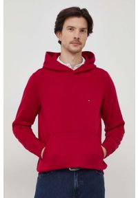 TOMMY HILFIGER - Tommy Hilfiger bluza męska kolor bordowy z kapturem gładka. Typ kołnierza: kaptur. Kolor: czerwony. Wzór: gładki