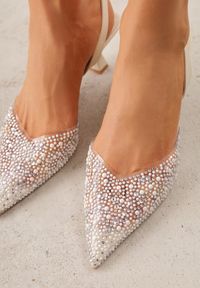 Born2be - Beżowe Czółenka z Transparentną Cholewką Perełkami i Cyrkoniami Jinnata. Kolor: beżowy. Szerokość cholewki: normalna. Wzór: aplikacja. Styl: elegancki, wizytowy #6