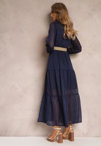 Renee - Granatowa Sukienka z Kopertowym Dekoltem i Plecionym Paskiem Velo. Kolor: niebieski. Materiał: tkanina. Typ sukienki: kopertowe #5