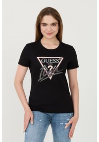 Guess - GUESS Czarny damski t-shirt bawełniany Icon Tee, Rozmiar XS. Kolor: czarny. Materiał: bawełna #1