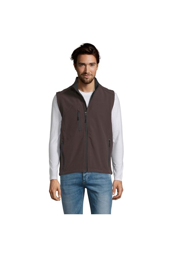 SOL'S - Męska Kamizelka Bez Rękawów Rallye Softshell. Kolor: brązowy. Materiał: softshell. Długość rękawa: bez rękawów. Sport: turystyka piesza