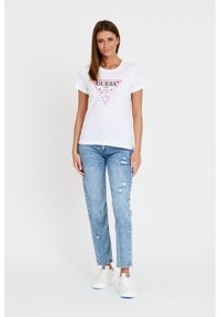Guess - GUESS Biały damski T-shirt bawełniany Icon Tee, Rozmiar S. Kolor: biały. Materiał: bawełna