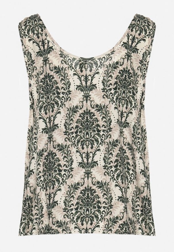 Born2be - Zielono-Beżowa Bluzka z Bawełny ze Wzorem Boho Napolea. Kolor: zielony. Materiał: bawełna. Styl: boho