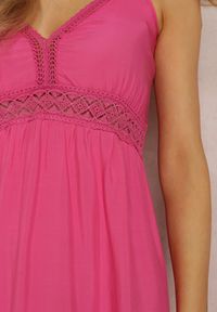 Renee - Fuksjowa Sukienka Poreithera. Kolor: różowy. Materiał: materiał, bawełna, koronka. Długość rękawa: na ramiączkach. Długość: maxi #3