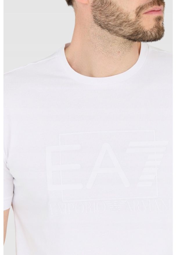 EA7 Emporio Armani - EA7 Biały męski t-shirt z dużym białym logo, Rozmiar S. Kolor: biały