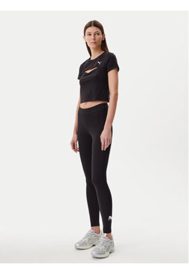 Puma Legginsy Essentials Metallic 685000 Czarny Slim Fit. Kolor: czarny. Materiał: bawełna