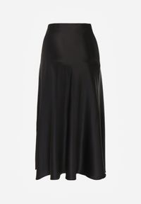 Renee - Czarna Satynowa Midi Spódnica Rozkloszowana z Gumką w Pasie i Suwakiem Leose. Kolor: czarny. Materiał: satyna #2