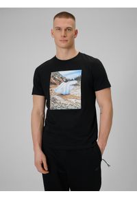 4f - 4F T-shirt regular z nadrukiem męski - czarny L. Okazja: na co dzień. Kolor: czarny. Materiał: dzianina, bawełna, materiał. Wzór: nadruk. Styl: casual #1