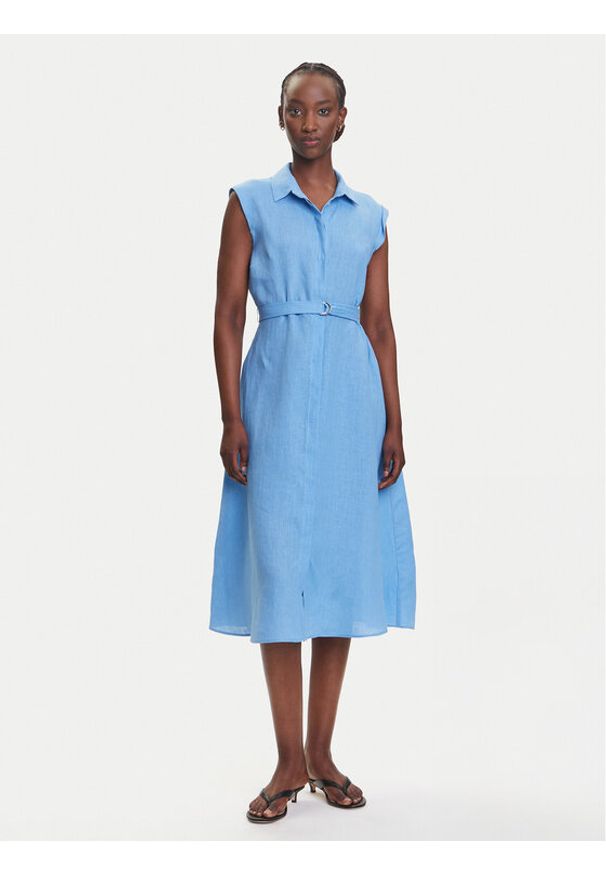 Marella Sukienka koszulowa Rodesia 2515221262 Błękitny Regular Fit. Kolor: niebieski. Materiał: len. Typ sukienki: koszulowe